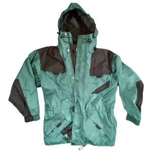 VTG 90s Helly Hansen Waterproof Jacket Teal Black Colorblock Helly Tech Large